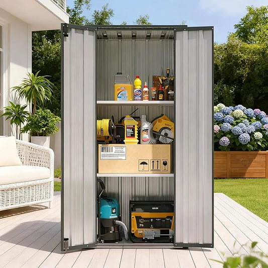 Outdoor Storage Cabinet Outdoor Metal Shed with 2 Adjustable Shelves 3 Layer Indoor& Outdoor Waterproof Vertical Storage Shed for Patio Garden, Garage, Porch (Black, 2.5'x1.5')