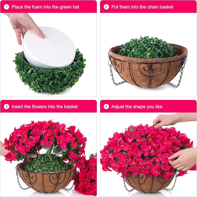 Artificial Fake Hanging Flowers Plants Basket for Outdoors Spring Summer Decoration, Faux Silk Bougainvillea Flowers in Planter UV Resistant Realistic for Outside Porch Patio Garden Yard Home, Hotpink