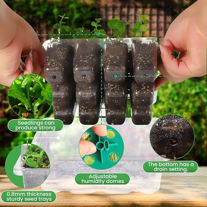 Clear Seed Starter Trays with Grow Lights & Heat Mat, 72 Cells Seed Starter Kit, 3 Lighting Mode, 4 Timing, Germination Kit with Humidity Control Domes, Gardening Gifts Plant Grow Kit