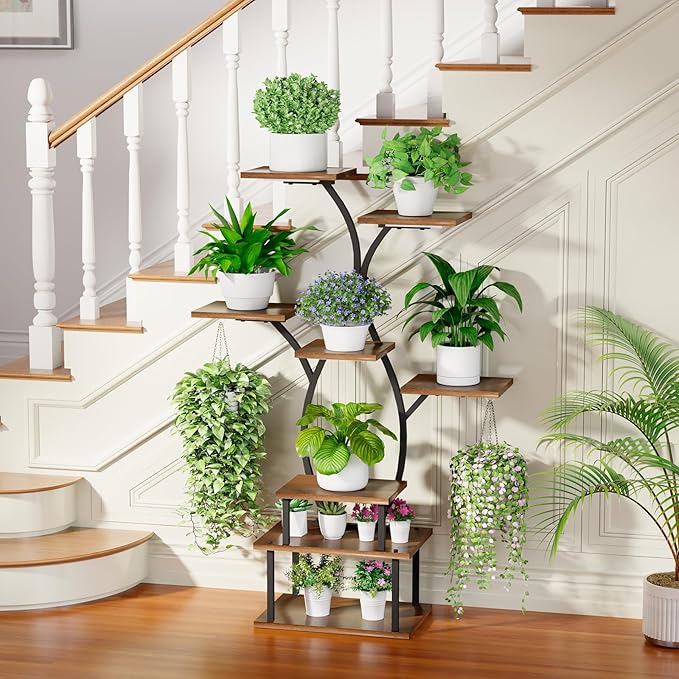 Plant Stand Indoor with Grow Light, 8 Tiered Indoor Plant Shel, 48" Tall Plant Stand for Indoor Plants,Metal Plant Flower Holder, Tree-Shaped Plant Rack for Patio, Home, Easy Assemble