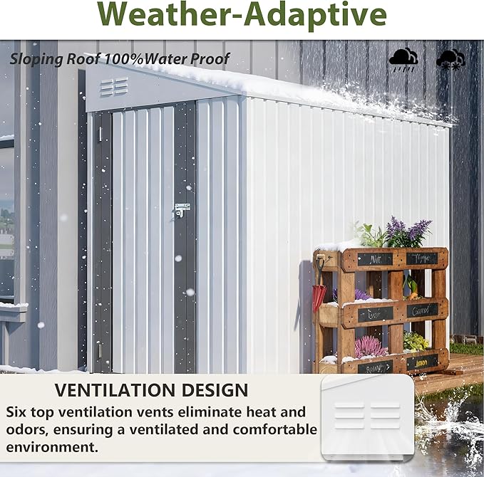 4×7 FT Outdoor Metal Storage Shed,Heavy-Duty Lean to Storage Shed with Lockable Door and Reinforced Beams,All Weather Waterproof Storage House W/2 Air Vents,for Backyard,Patio,Lawn,White