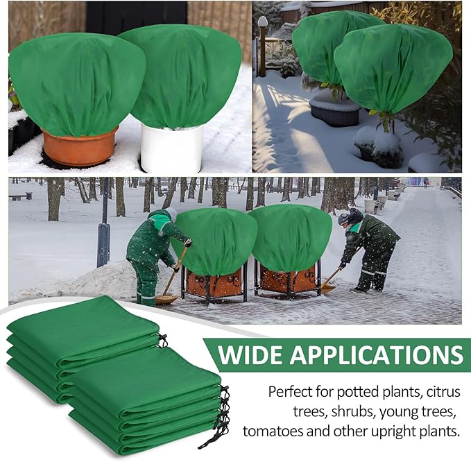 18 Pcs Winter Plant Covers Freeze Protection 39.4x23.6 Inch Horizontal Shrub Tree Plant Protection Bags Frost Blanket with Drawstring for Fall Winter Outdoor Garden Planting (Dark Green)