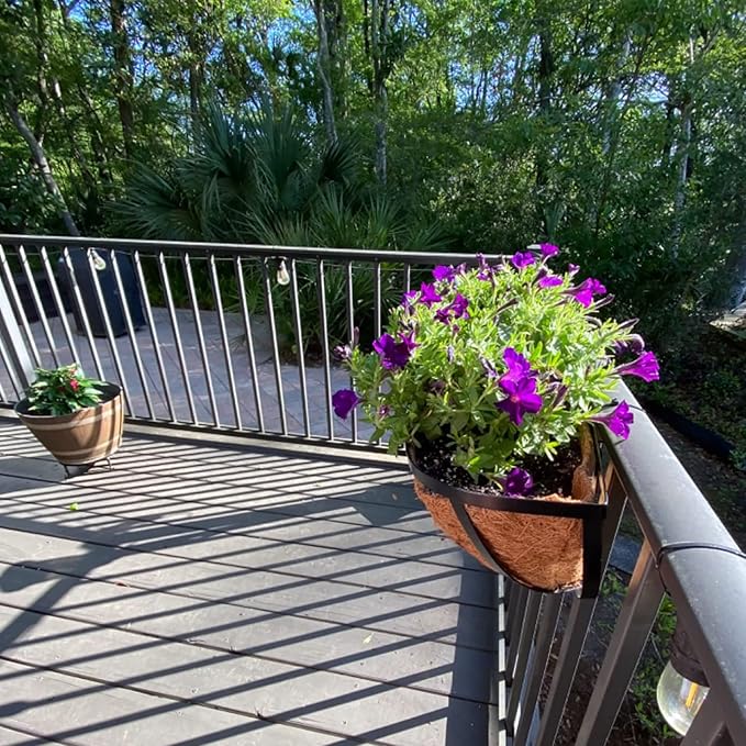 24 Inch Railing Planter Window Box Deck Balcony Rail Planter with Coco Liner Metal Wall-Mounted Coconut Liner Planter Basket English Horse Trough Planters for Outdoor Balcony Porch Fence (2 Pack)
