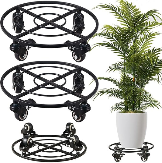 2 Packs Large Metal Plant Caddy with Wheels 13.6" Rolling Plant Stands Heavy-Duty Wrought Iron Plant Dolly Plant Rollers Planter Mover with Metal Casters, Strong Load Capacity