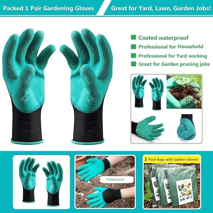 Professional 3-Pack 63 Gallon Lawn Garden Bags Large (D31,H19 inch) Yard Waste Bags W/Gardening Gloves,Standable,Reusable Leaf Bag,Lawn Debris Bin,Garden Trash Container,Plant Trimmings Bag 4 Handles