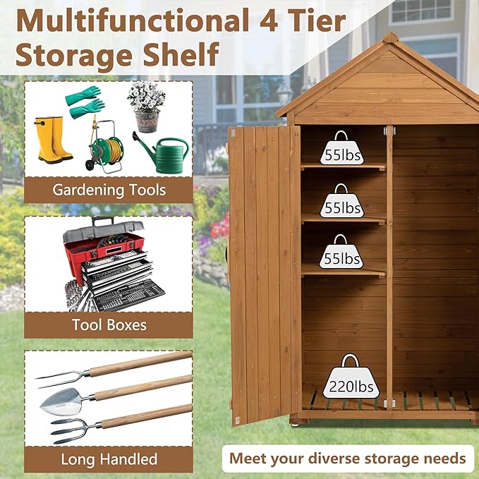 KEIKI 39.56" L Outdoor Storage Cabinet Tool Shed,Wood Frame with Sloped Roof Lockable Door for Patio Furniture Tools