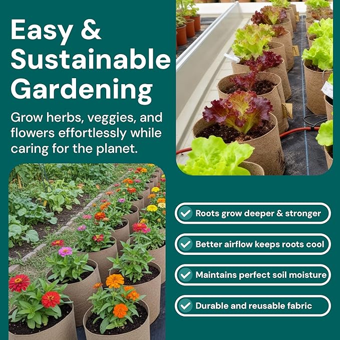 Sustainable Village Grow Bags - 1-Gallon Bottomless Fabric Pots for Plants for Indoor and Outdoor Use - Breathable Design for Healthier Roots- 20 Pack