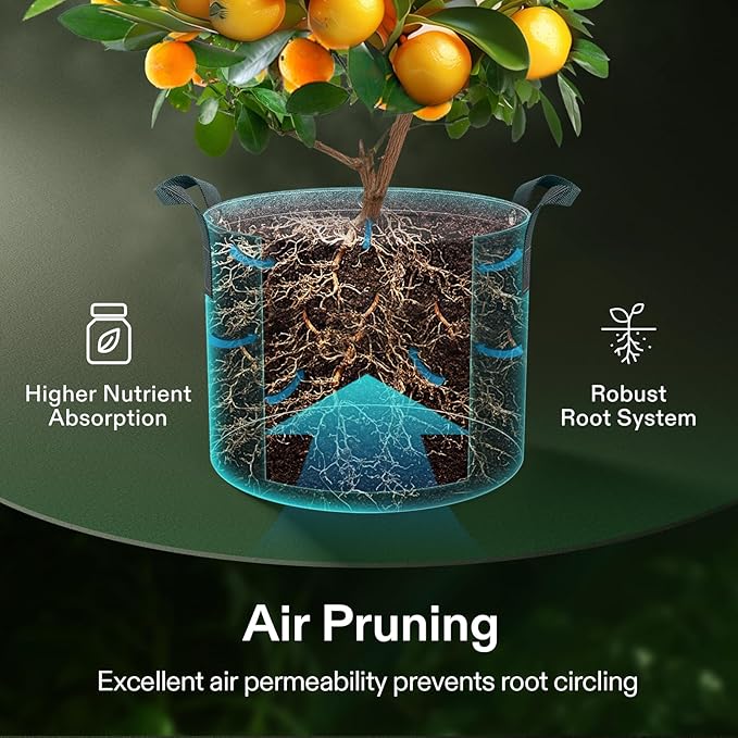 VIVOSUN 5-Pack 25 Gallon Grow Bags, 500G Thick Nonwoven Fabric Pots with Strap Handles, Multi-Purpose Rings, for Low Stress Plant Training Fruits, Vegetables, and Flowers