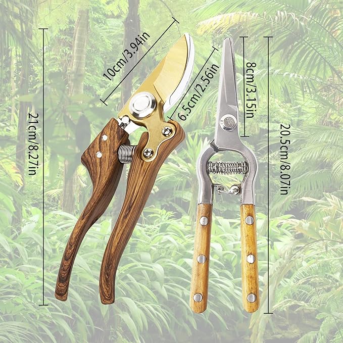 2 Pack Garden Pruning Shears, Heavy Duty Garden Scissors & Clippers for Wood & Tree Trimming, Safety Lock, for Cutting Flowers, Trimming Plants, Picking Fruits (Gold)