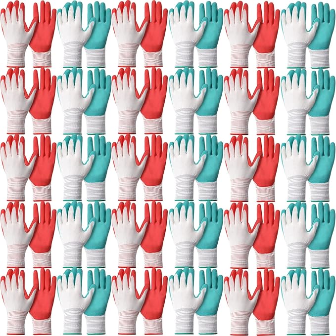 32 Pairs Gardening Work Gloves Bulk for Women and Ladies, Breathable Rubber Coated Garden Outdoor Safety Gloves with Grip