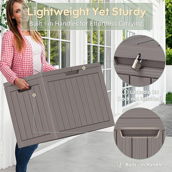Outdoor Storage Box, Resin Deck Boxes Indoor and outdoor, Waterproof Storage Box Lockable Lid (Grey, 45 Gallon)