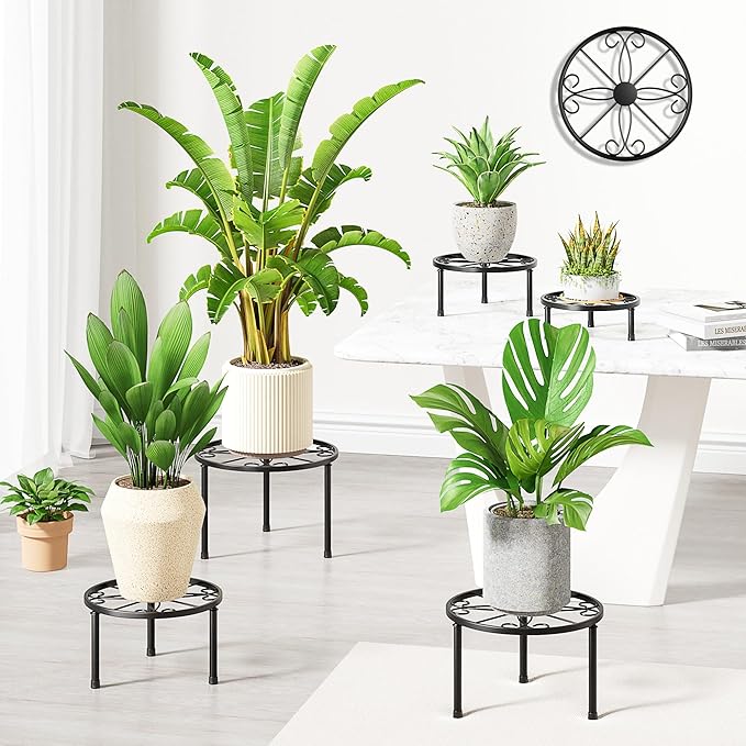 5-Pack Metal Plant Table Stand for 7-12 Inch Trays, Heavy Duty Flower Pot Stands for Multiple Plant, Anti-Rust Iron Plant Pot Shelf, Decorative Plant Racks for Indoor & Outdoor(BlackS)