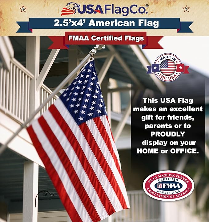 Stars and Stripes American Flag by USA Flag Co. (Made in USA) The BEST 2.5x4 Embroidered Stars and Sewn Stripes United States Flags - 2.5 x 4 ft.
