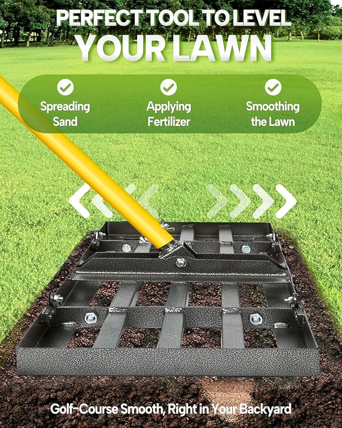 Joyhalo Lawn Leveling Rake, 48 Inch Yard Lawn Leveling for Soil with 78" Adjustable Steel Handle, Heavy Duty Effort Saving Landscape Lawn Leveler for Yard Garden Golf Course Soil Sand Dirt Grass