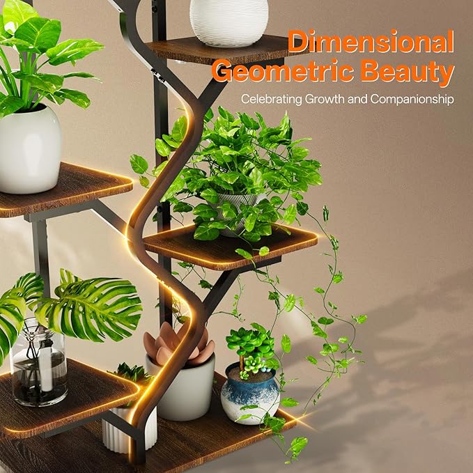 Bstrip 8-Tier Plant Stand with Grow Light, 57 Inch Indoor Plant Shelf, Decor Flower Stand for Living Room & Patio, Rust-Resistant Pipes & Waterproof MDF Boards