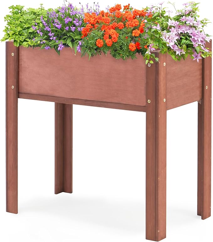 31x16x31 inch Raised Garden Bed with Legs, Elevated Wooden Planter Box for Outdoor Plants Flowers Fruits Vegetable Herb Growing