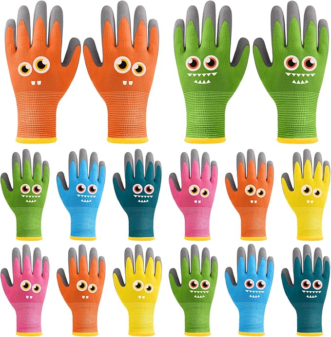 12 Pairs Kids Garden Gloves Children Gardening Gloves Rubber Coated Yard Work Gloves for Toddlers Boys Girls (Medium (Age 6-8))