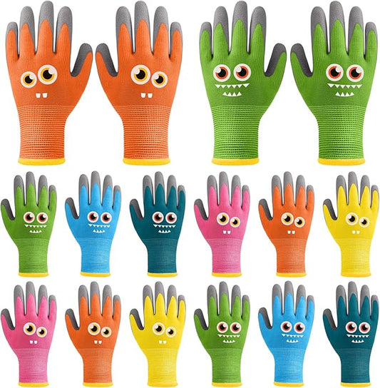 12 Pairs Kids Garden Gloves Children Gardening Gloves Rubber Coated Yard Work Gloves for Toddlers Boys Girls (Medium (Age 6-8))