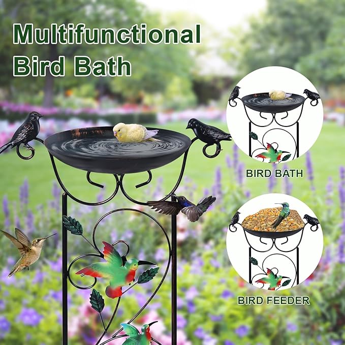 hogardeck 35” Metal Bird Bath with Garden Trellis for Climbing Plants Outdoor, Vintage Detachable Decorative Birdbath Bowl, Metal Plant Support for Climbing Flowers