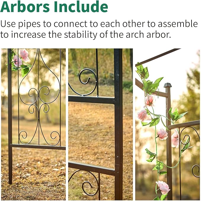 SCENDOR 92'' H x 44'' W Garden Arch Arbor Trellis for Outdoor, Trellis Plants Support with Metal Durable Iron Use for Climbing Plants w/Decorative Wire Lattice - Black