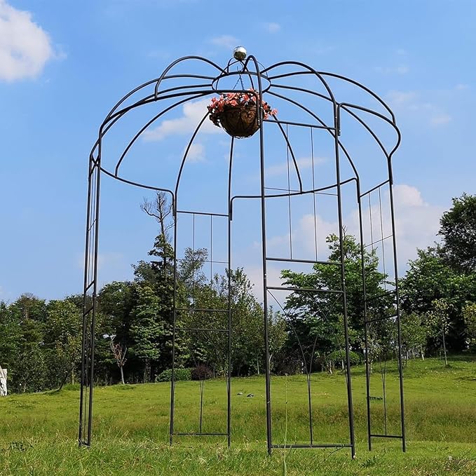 OUTOUR French Style Birdcage Shape Heavy Duty Gazebo,9'Highx 6‘6"Wide,Pergola Pavilion Arch Arbor Arbour Plants Stand Rack for Wedding Outdoor Garden Lawn Backyard Patio,Climbing Vines,Roses,Dark Rust