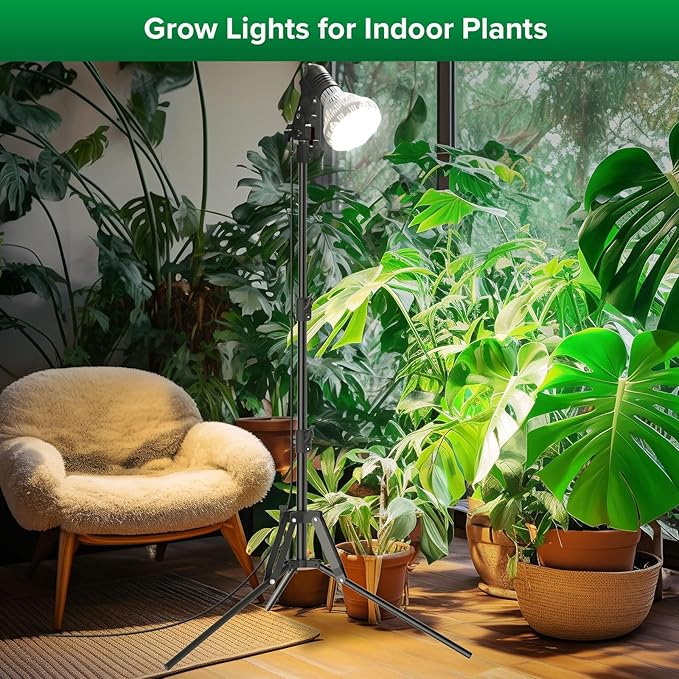 SANSI Grow Lights for Indoor Plants, 4 Dimmable Levels 30W Full Spectrum Plant Lights for Indoor Growing, Tripod Stand Adjustable 30"-55" Plant Grow Light with Remote Control Auto Timer