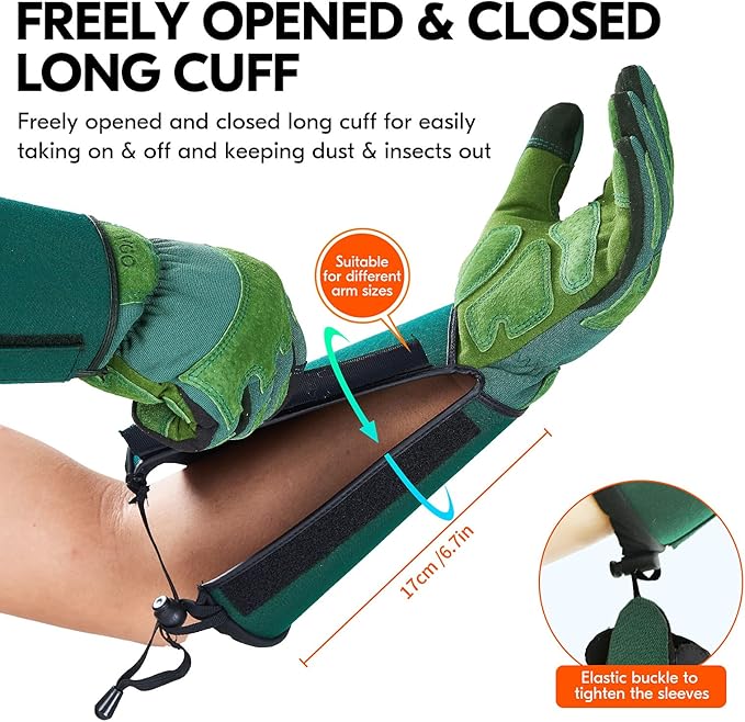 Vgo... 1 Pair Gardening Gloves Unses,Safety Work Gloves,Long Sleeves Gauntlet,Puncture-proof,Thorn Proof,Touchscreen(SizeXS,Green,SL7477)