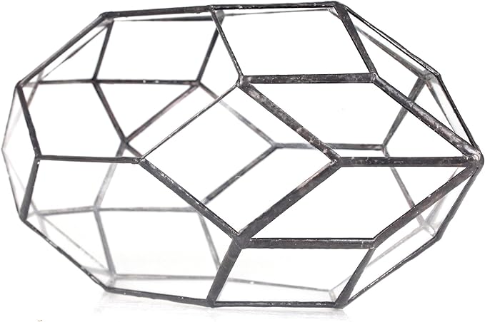 NCYP 6.5 x 5.9 x 11 Inches Geometric Glass Terrarium for Succulent, Air Plants - Large Irregular Clear Planter Pot, Indoor Tabletop Centerpiece, Wedding Garden Decor, Black (No Plants)