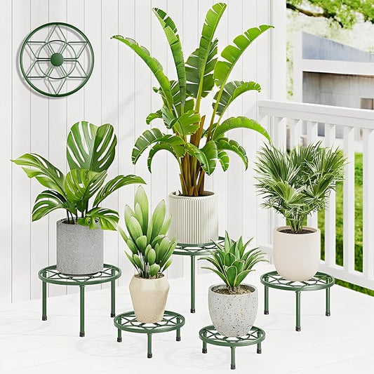 5 Pack Metal Plant Stand for Multiple Plants,Heavy Duty Flower Pot Stand Holder Rustproof Iron Round Plant Shelf for Planter Outdoor,Potted Plant Stand for Home(DarkGreenDiamond)