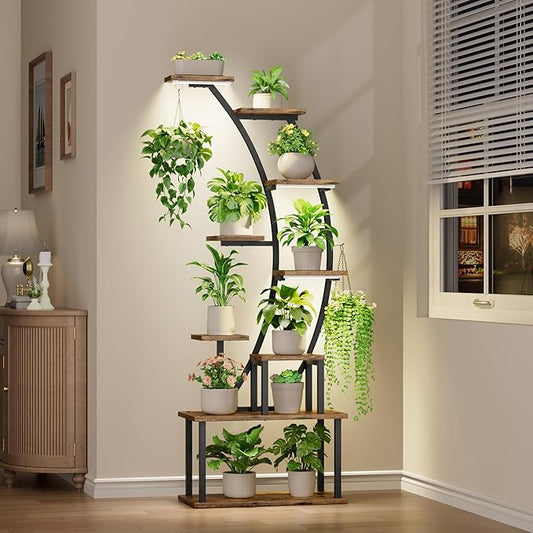 Plant Stand Indoor with Grow Lights, 63" Tall Indoor Plant Shelf, 9 Tiered Corner Plant Holder, Large Flower Display Shelf for Living Room, Bedroom, Office, Home Decor