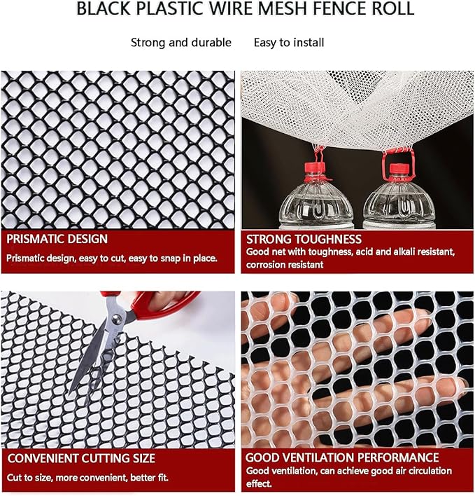 Plastic Poultry Netting Chicken Wire Fencing Net, Large Poultry Netting for Gardening, Dog/Rabbit/Deer, Temporary Barrier Outdoor Fence(Size:Mesh 0.47in-3.3ft Wx98ft L,Color:White)