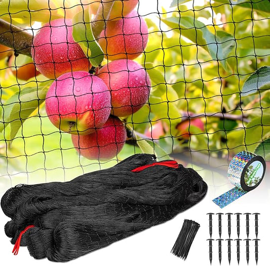 50'x50' with 2" Mesh Bird Netting for Chicken Coop with Bird Scare Tape, Hawk Nettings for Chicken Run, Heavy Duty Poultry Nettings Chicken Netting Roof Deer Net
