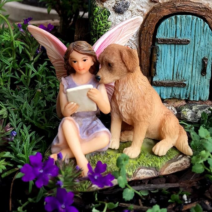 PRETMANNS Fairy Garden Fairies – Cute Accessories for Indoor or Outdoor Miniature Garden – Figurine Sofia with Puppy – 1 Item