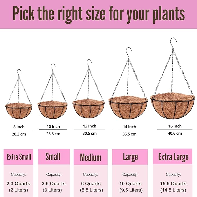 LaLaGreen Hanging Baskets for Plants Outdoor (4 Pack, 8 Inch) Hanging Planters Outdoor with Coco Liner, Small Round Flower Pots with Hanger Metal Wire Holder Deck Patio Porch Garden Balcony Decor