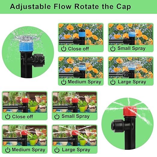 250FT Drip Irrigation Kit – 2025 New Quick-Connect Micro Irrigation System with 1/4'' 1/2'' Tubing, Locking Nozzle Emitters, Adjustable Misting Sprayers for Gardens, Lawns,Raised Beds and Greenhouses