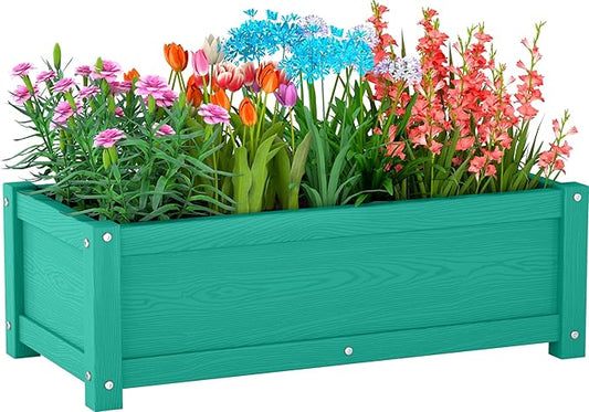 HDPE Raised Planter Box Outdoor,Rot-Resistant and Non-Cracking,Raised Beds for Gardening 29.5 * 14.4 * 9.8 in for Yard,Lawn,Outdoor Planter Boxes Rectangle with Drainage Holes Aruba Blue