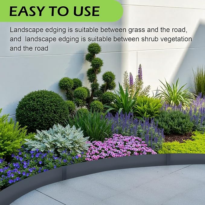 Landscape Edging Kit, Galvanized Steel Edging Landscape Lawn Edging Powder for Lawn Yard, Coated Bendable Metal Strips, No-Dig Hammer-in Edging Border w/Clips (6 INCH 6 PCS, Navy Blue)