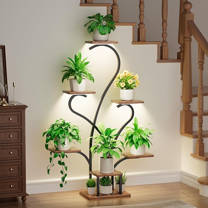 Plant Stand Indoor with Grow Lights - 7 Tiered Large Plant Shelf Indoor, 53" Corner Plant Stands for Indoor Plants, Matel Flower Holder Rack Display for Living Room Patio Garden Balcony Home Decor