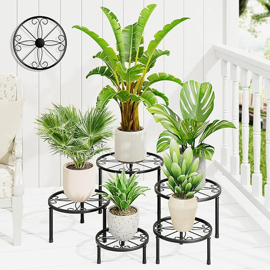 5-Pack Metal Plant Table Stand for 7-12 Inch Trays, Heavy Duty Flower Pot Stands for Multiple Plant, Anti-Rust Iron Plant Pot Shelf, Decorative Plant Racks for Indoor & Outdoor(BlackS)