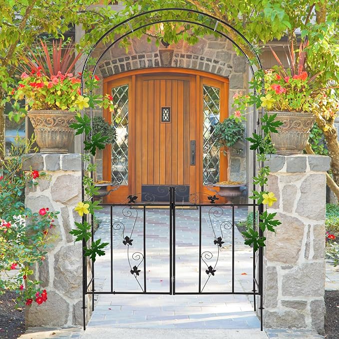 Kintness Garden Arch Arbor with Gate Trellis Arbour Archway for Climbing Plants Outdoor Garden Lawn Backyard …