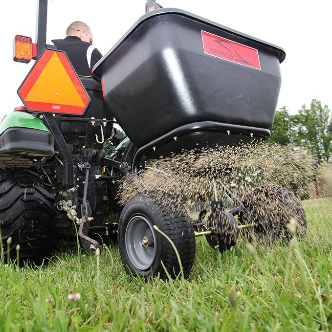 Brinly BS36BH-A Tow Behind Broadcast Spreader with Universal Hitch, 175 lb.+ - Matte Black