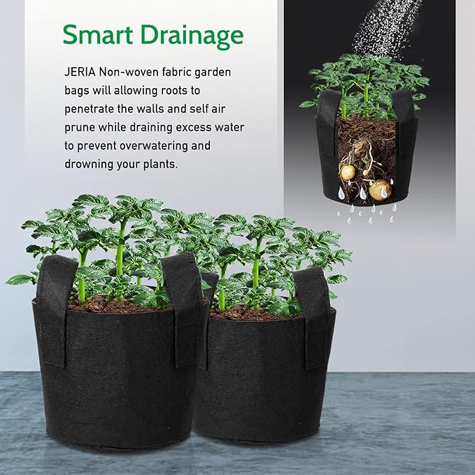 JERIA 12-Pack 7 Gallon, Vegetable/Flower/Plant Grow Bags, Aeration Fabric Pots with Handles (Black), Come with 12 Pcs Plant Labels