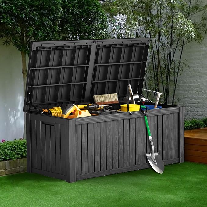 180 Gallon Outdoor Storage Box Patio Deck Box Waterproof, Resin Lockable Outside Large Storage Bin for Pool Cushion Furniture, Garden Tools UV-Resistant, Black