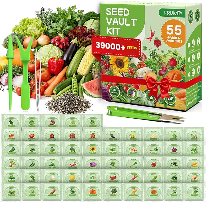 55 Vegetable Seeds Variety Pack - 39,000+ Heirloom Seeds for Planting Vegetables and Fruits, Non-GMO Garden Seeds for Hydroponic & Outdoor Planting Includ Gardening Supplies, Gift for Gardeners