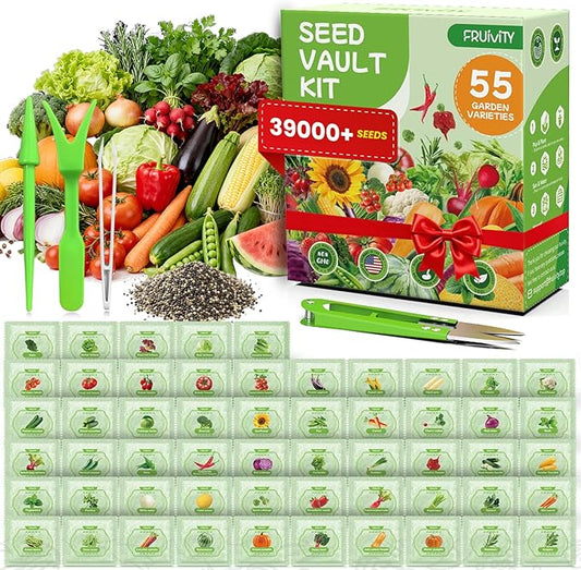 55 Vegetable Seeds Variety Pack - 39,000+ Heirloom Seeds for Planting Vegetables and Fruits, Non-GMO Garden Seeds for Hydroponic & Outdoor Planting Includ Gardening Supplies, Gift for Gardeners