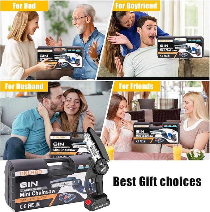 Mini Chainsaw Cordless, 6 inch Electric Chain Saw, Gardening Tool Saw for Wood/Tree Cutting, Garden & Household Use Stocking Stuffers Gift for Men Dad Husband(2 Batteries)