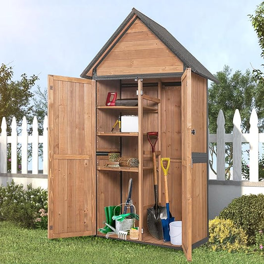 Sheds Outdoor Storage, Wooden Garden Shed with All Around Strong Metal Frame, Large Tool Shed with Floor and Adjustable Shelves, for Backyard Garden Patio Lawn(Brown)