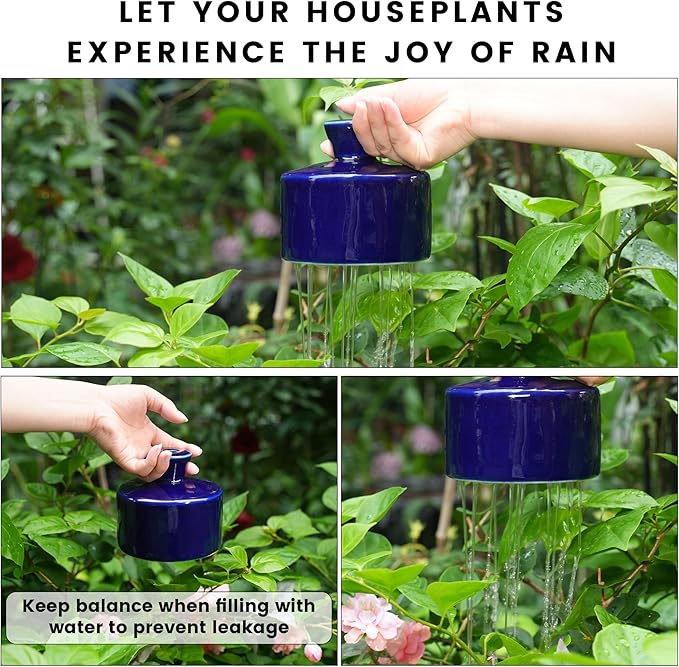 Watering Bell Thumb Pot Thumb Watering Cans Ornamental Plant Thumb Watering Hand-Painted Ceramic vase Ceramic Watering Bell Decor Indoor Outdoor House Warming Gifts(Deep Blue 19 fl oz)