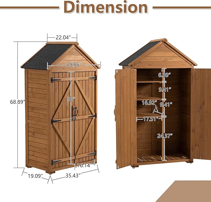 KEIKI 39.56" L Outdoor Storage Cabinet Tool Shed,Wood Frame with Sloped Roof Lockable Door for Patio Furniture Tools