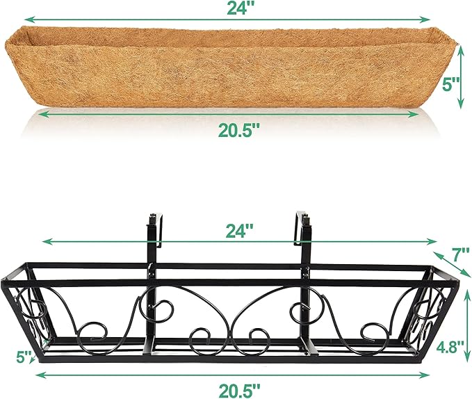 Y&M 24 Inch Window Deck with Coco Liner, Fence Metal Hanging Flower Planter Window Basket Deck Railing Planter Boxes for Outdoor Garden Lawn-Butterfly,6pcs